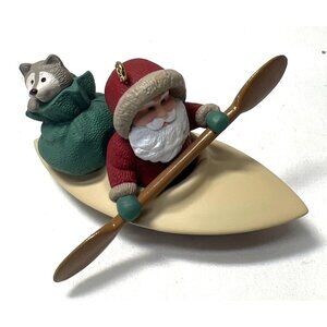 Hallmark Keepsake Kringle Kayak 94 Ornament Santa & Raccoon Figurine